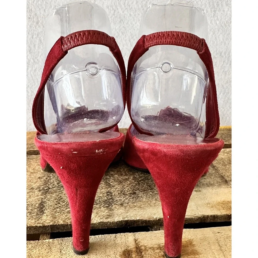 Sergio Rossi‎ Retro Suede Heels Sz 8 Dark Red Made in Italy Formal